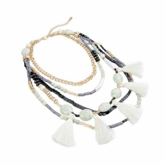 PLUNDER Izzy Necklace Neutral Color Beads Tassels - Picture 4 of 4